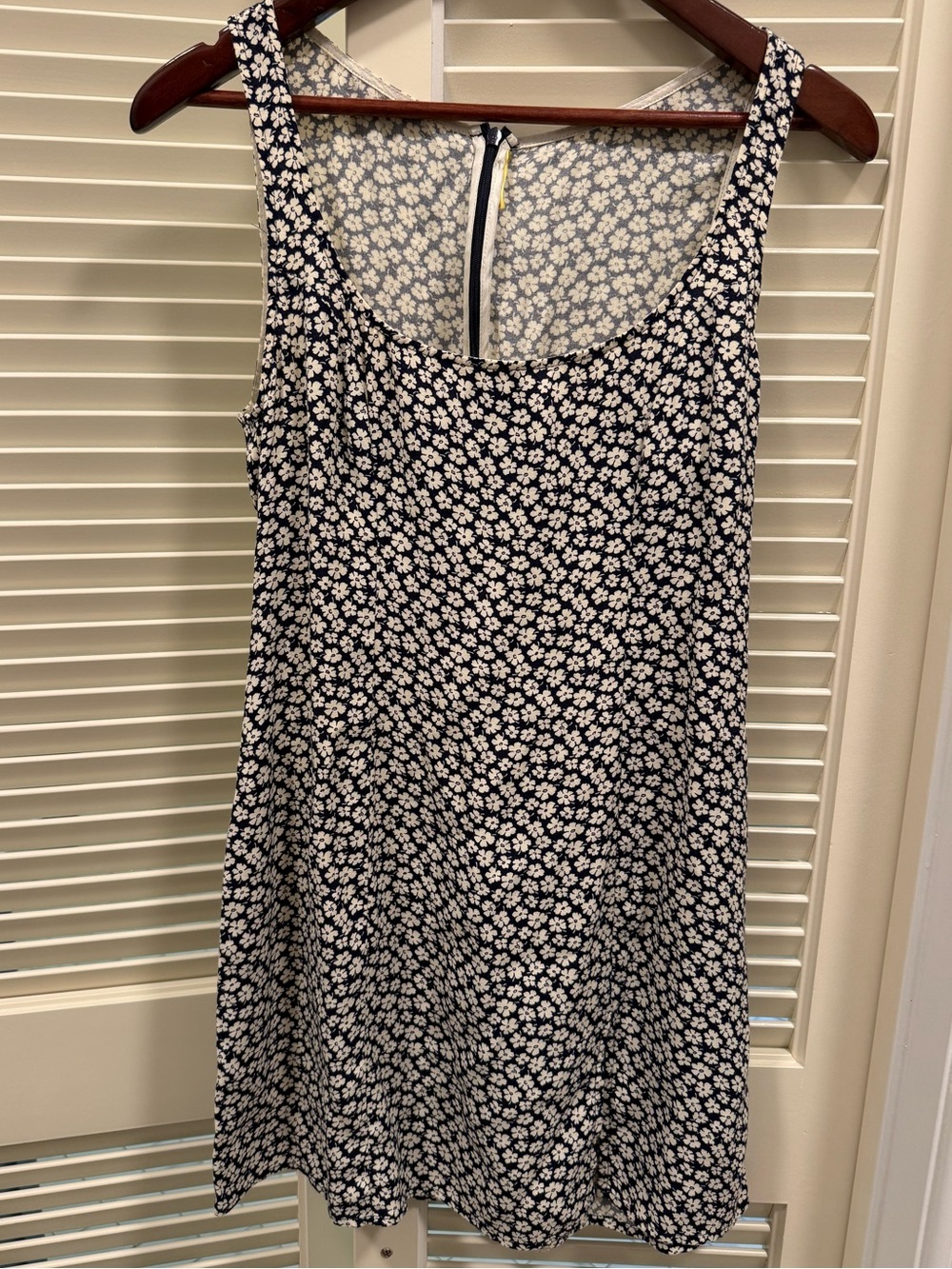 Reformation Sleeveless Navy Blue Floral Scoop Neck Dress